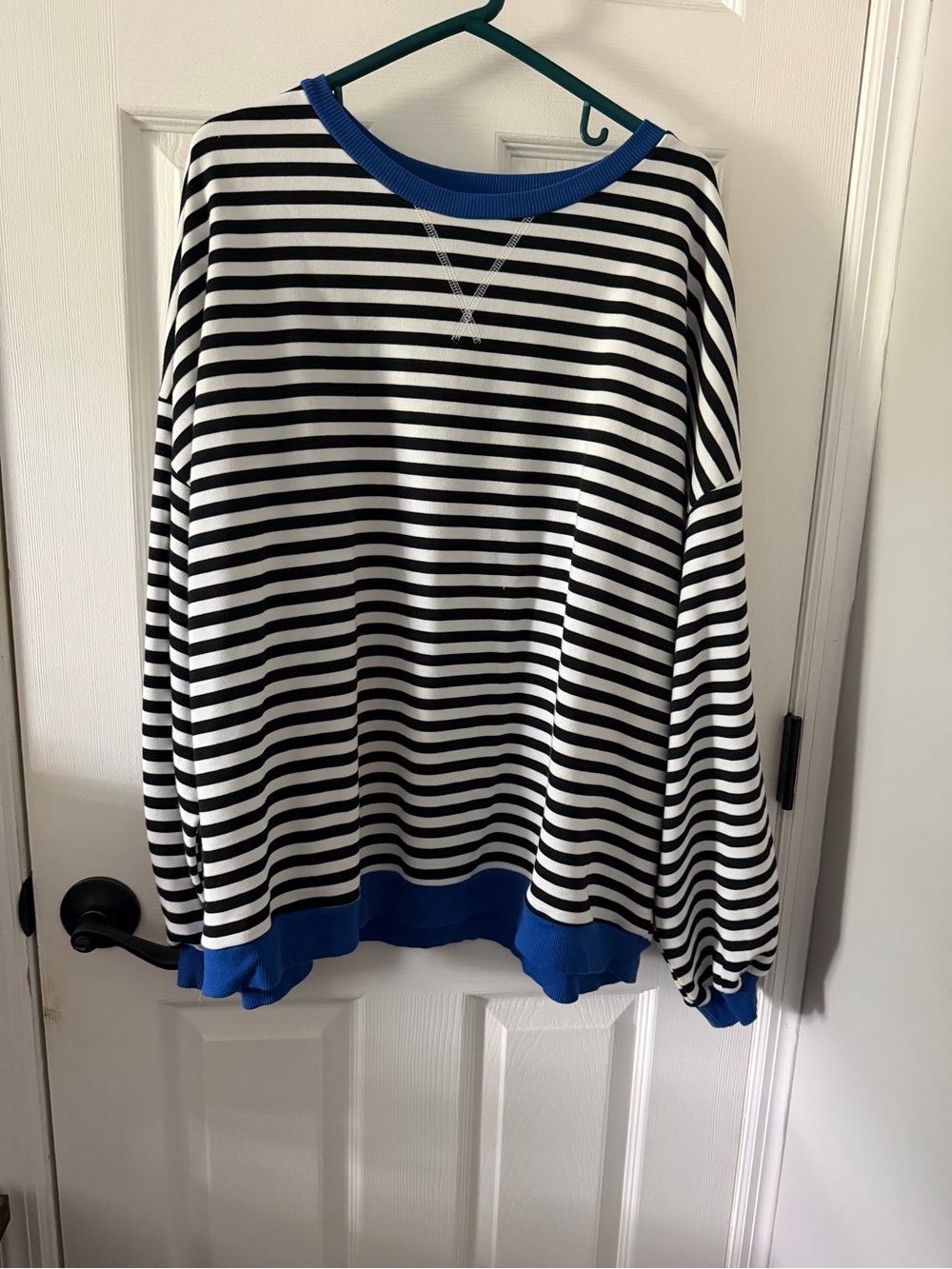Striped Black & White Sweatshirt with Blue Trim